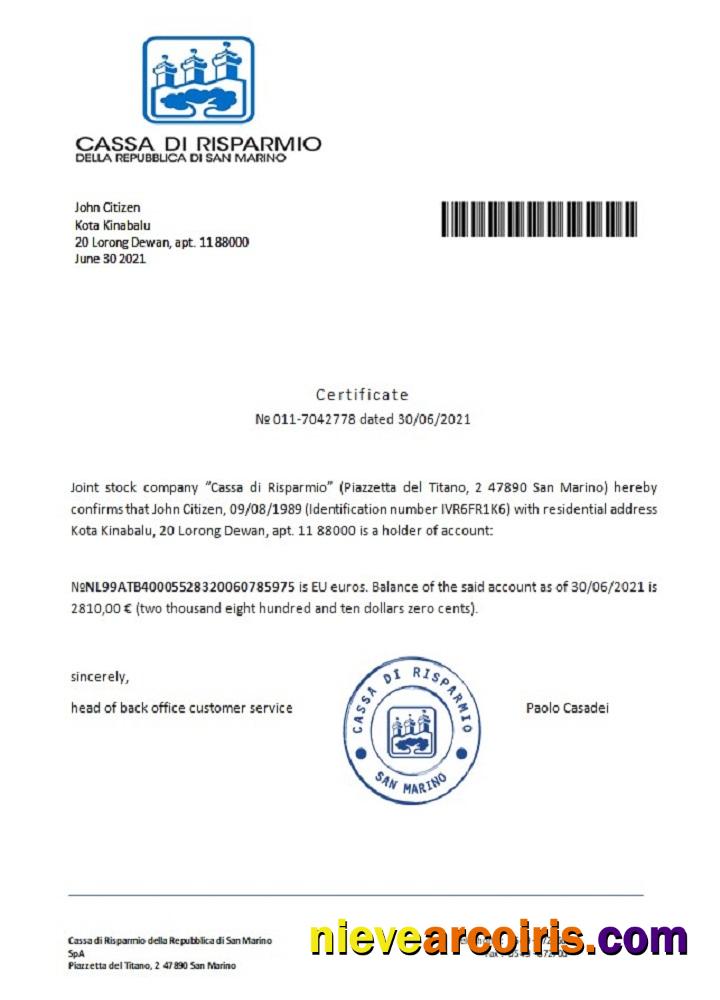 San Marino Cassa di Risparmio reference